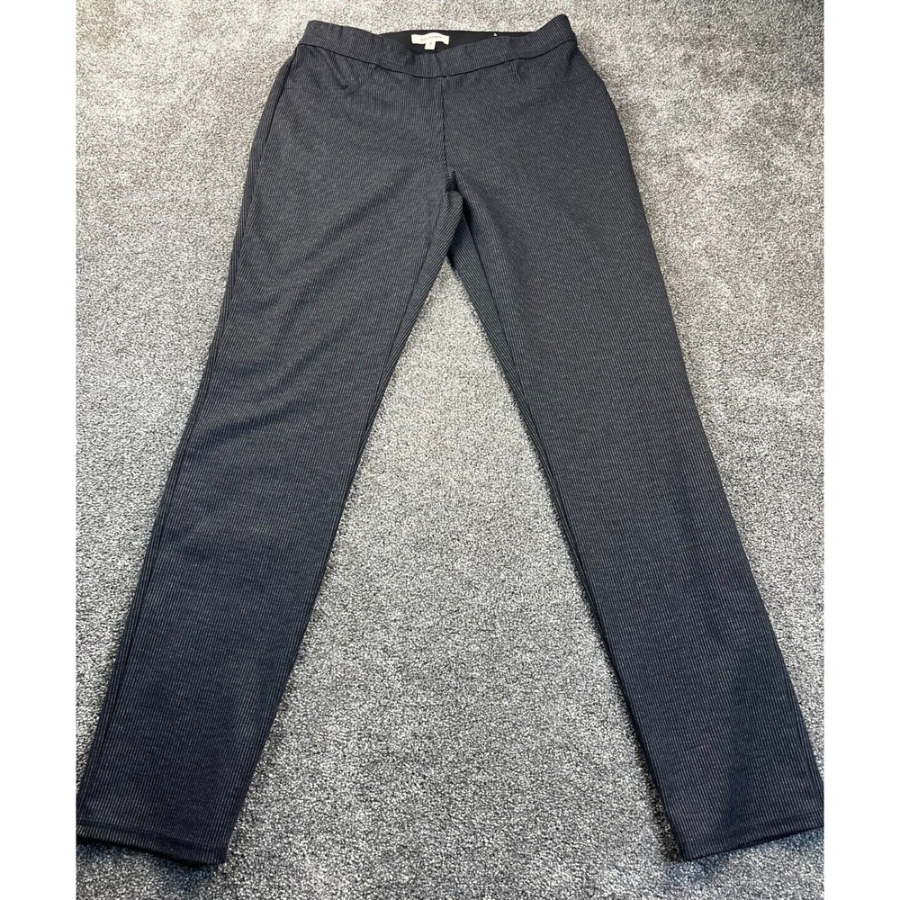Max Studio Dress Pants Womens M Elastic Waist Pull On Office‎ Pinstriped Black